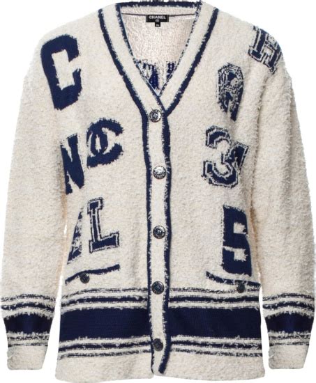 chanel white varsity cardigan dorinda|Chanel cardigan customer service.